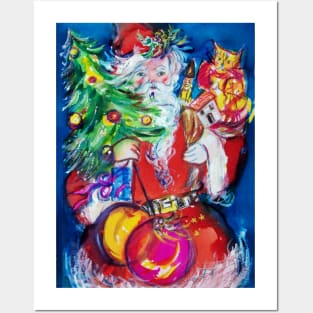 SANTA WITH CHRISTMAS TREE ,BALLONS AND GIFTS FOR CHILDREN Posters and Art